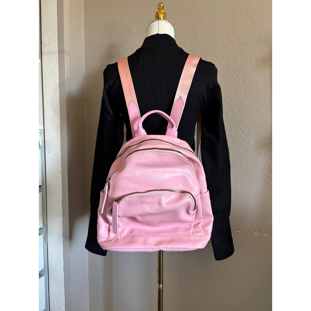 Pink Vegan Leather Multi Zip Backpack Bag